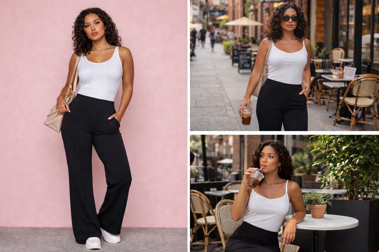 Pantalones casuales de pierna ancha y talle alto para mujer