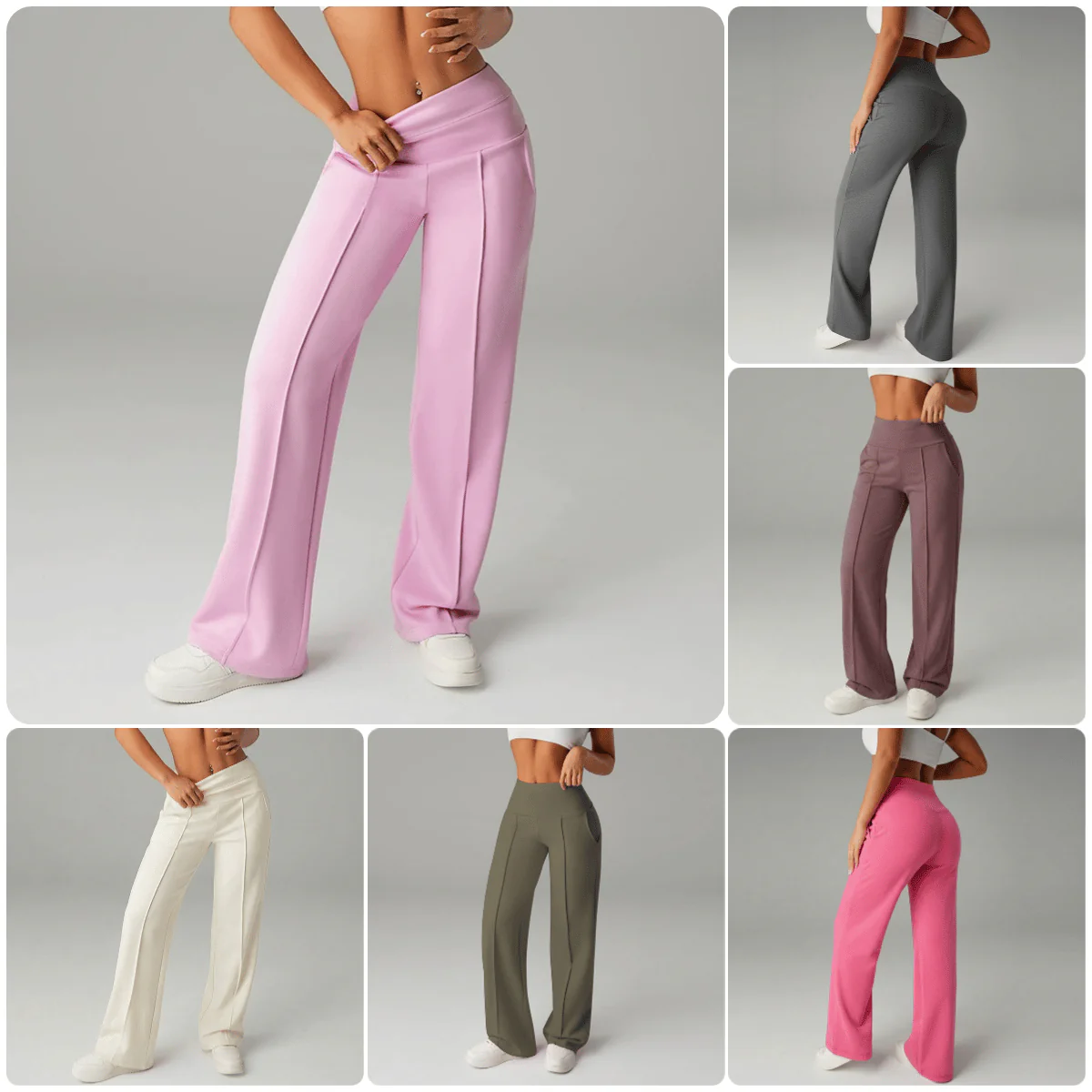 Pantalones casuales de pierna ancha y talle alto para mujer