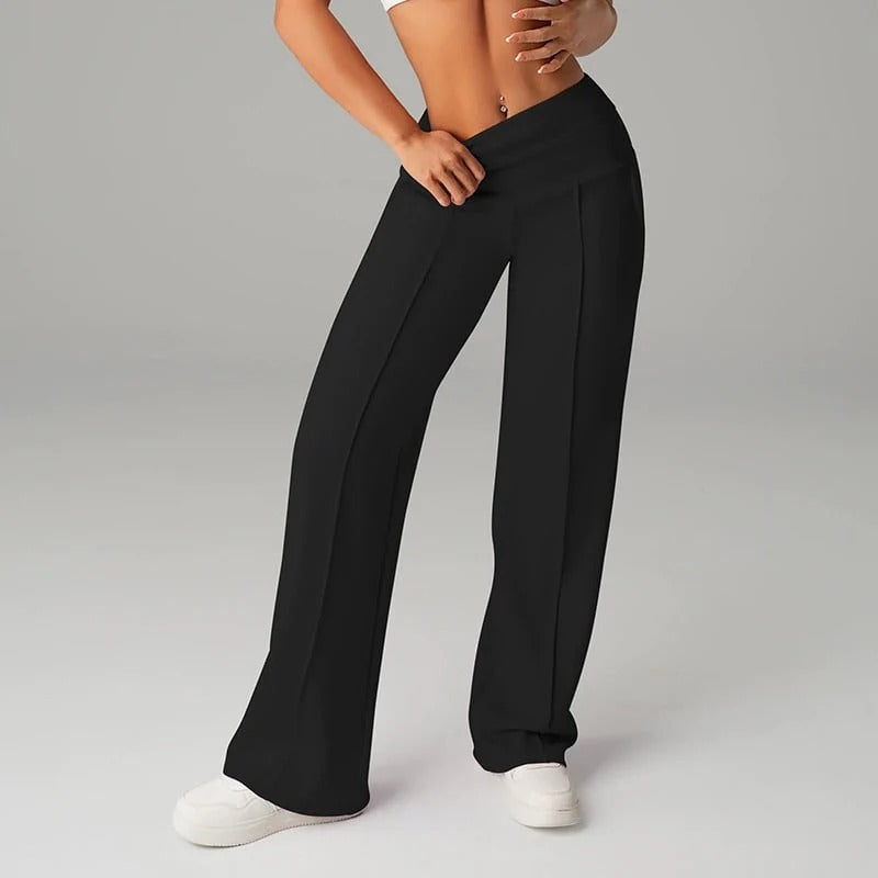 Pantalones casuales de pierna ancha y talle alto para mujer