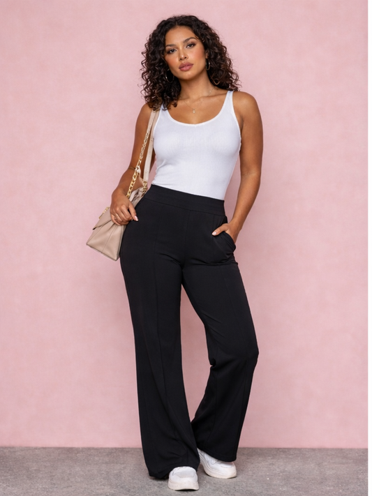Pantalones casuales de pierna ancha y talle alto para mujer